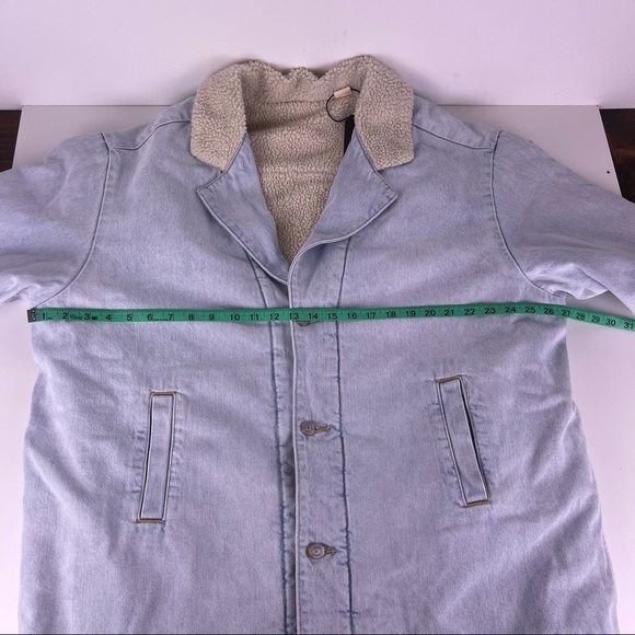 Levi’s Sherpa Coat Long Denim Reversible Jacket Light Wash Belted Women’s XL NEW - Picture 8 of 9